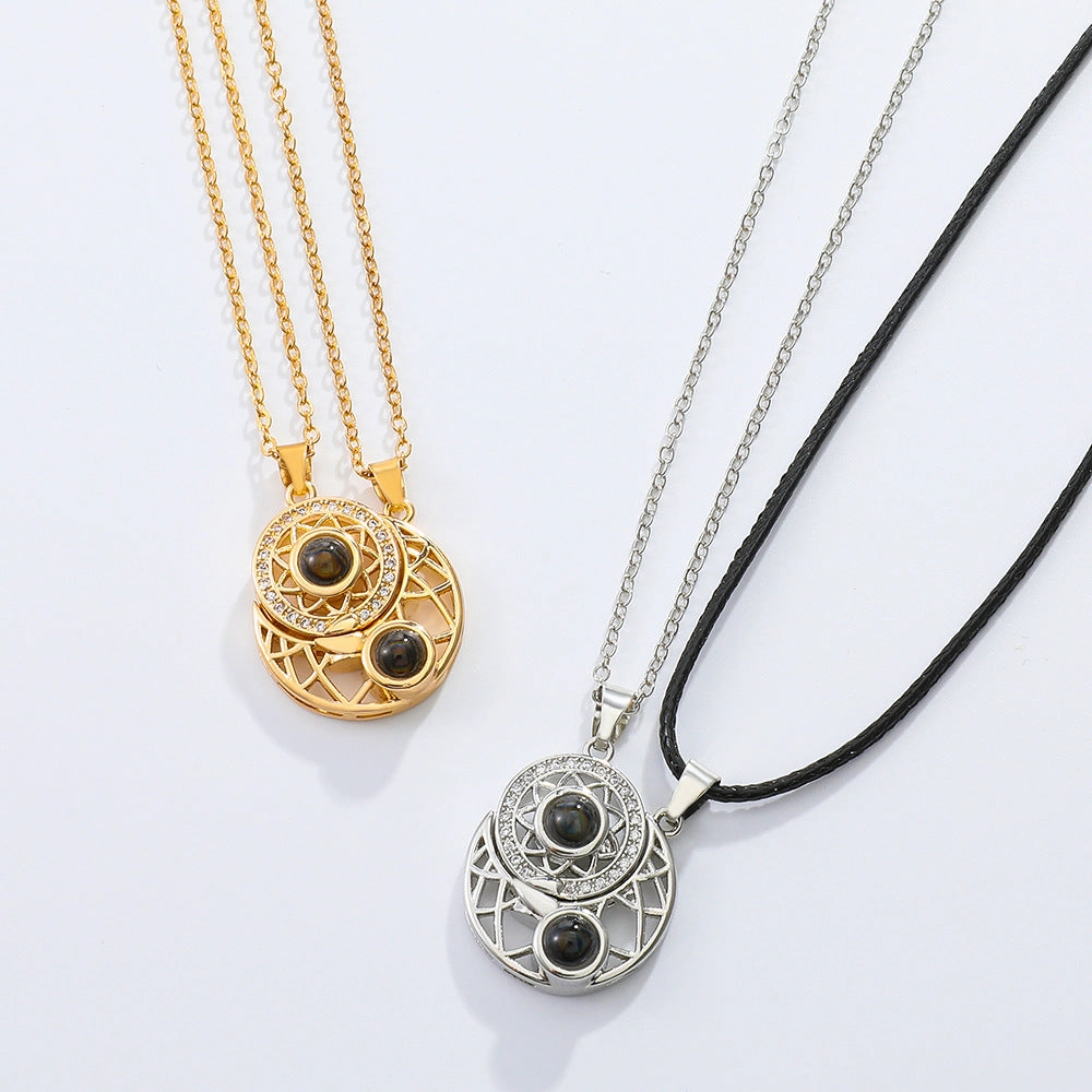 Wholesale Sun Moon Couple Projection Magnetic Pendant Copper Necklaces