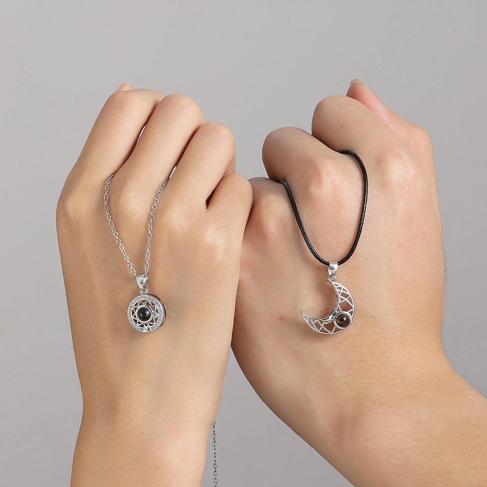 Wholesale Sun Moon Couple Projection Magnetic Pendant Copper Necklaces