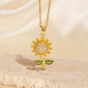 Wholesale Sunflower diamond titanium steel clavicle necklace