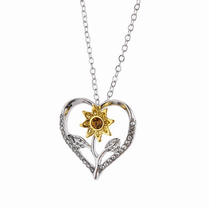 Wholesale Sunflower Heart Shape Diamond Metal Necklaces
