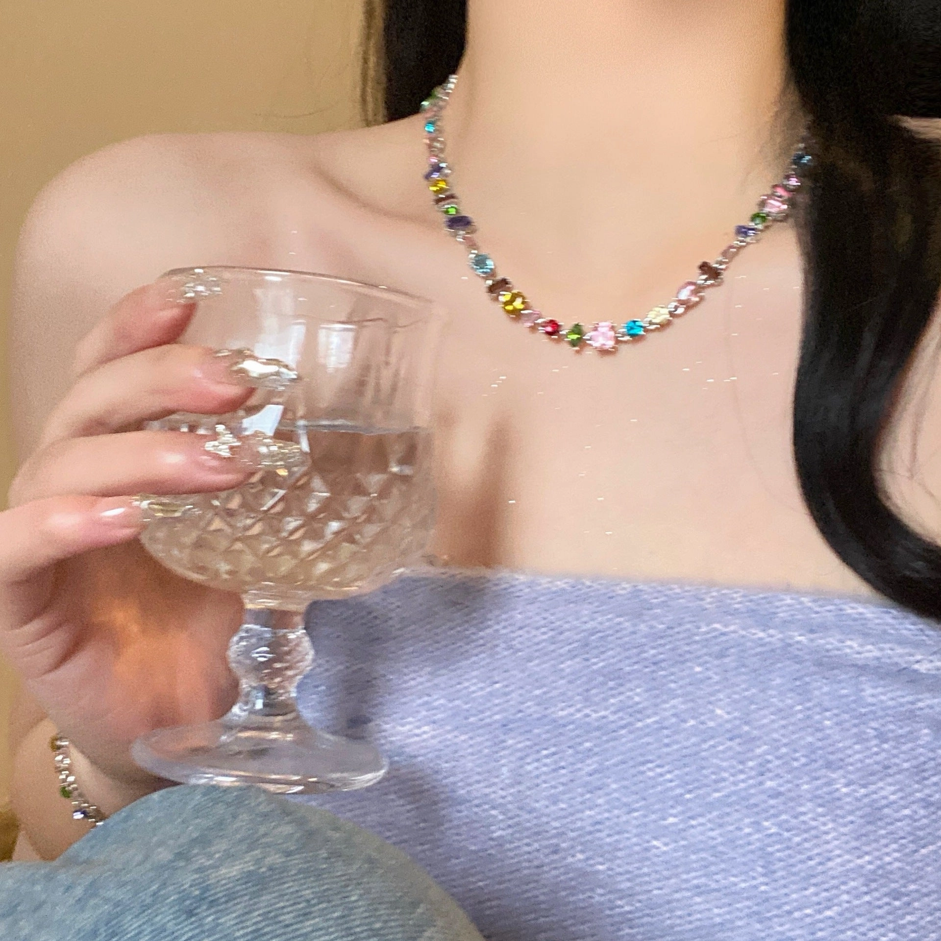 Wholesale Sweetheart Candy Colorful Crystal Zircon Heart Rainbow Necklaces