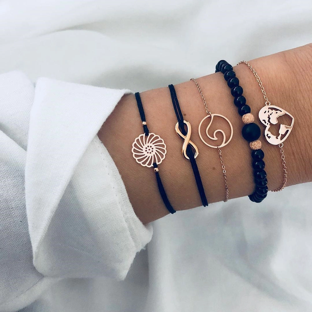 Wholesale Tassel Alphabet Beaded Turtle Woven Alloy Bracelet