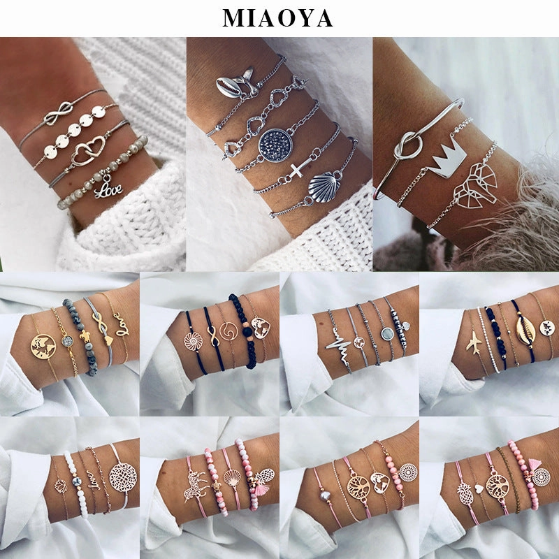 Wholesale Tassel Alphabet Beaded Turtle Woven Alloy Bracelet