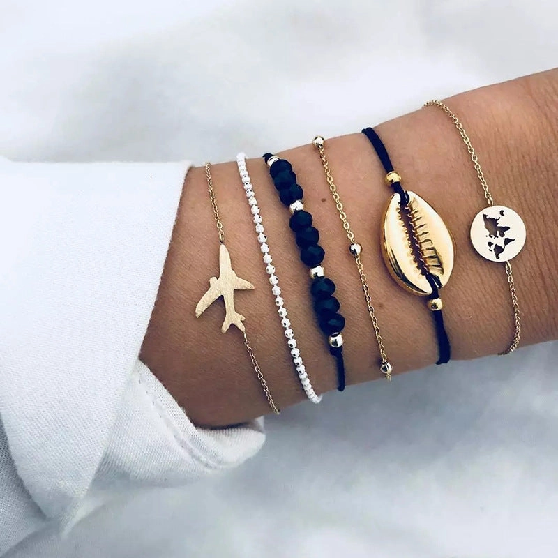 Wholesale Tassel Alphabet Beaded Turtle Woven Alloy Bracelet