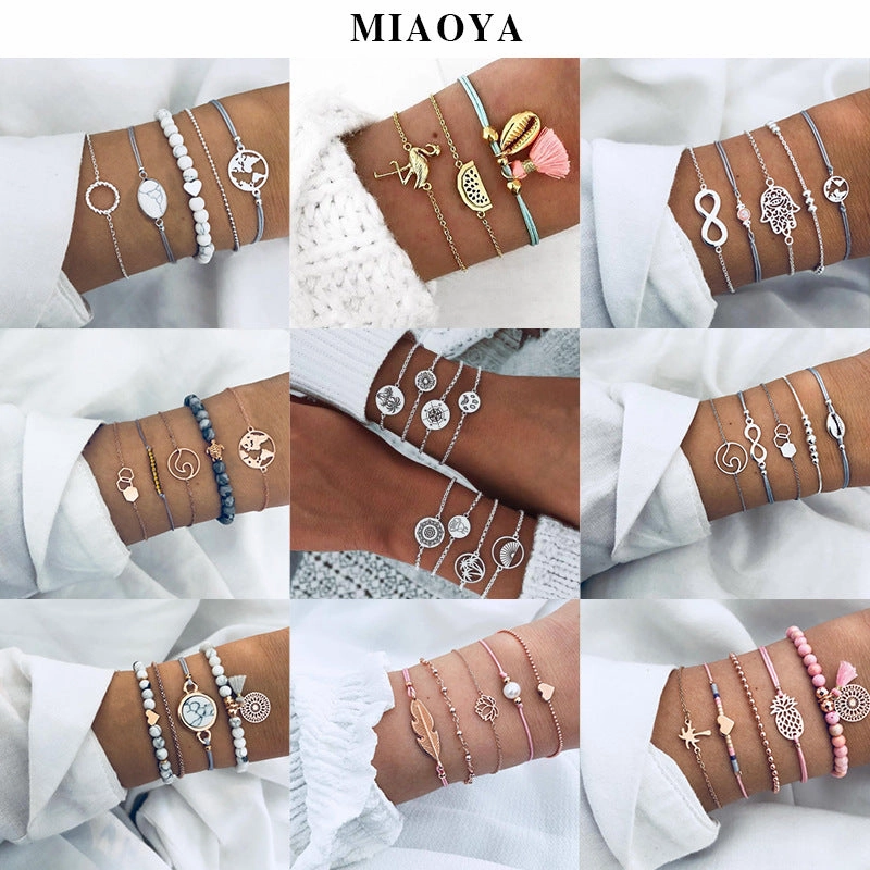 Wholesale Tassel Alphabet Beaded Turtle Woven Alloy Bracelet