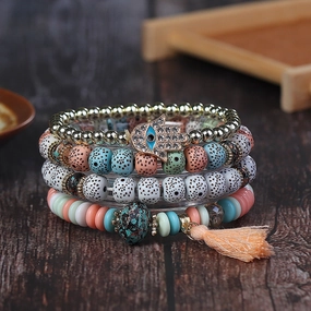 Wholesale Tassel Demon Palm Pendant Multi Layered Pendant Glass Elastic Bracelet