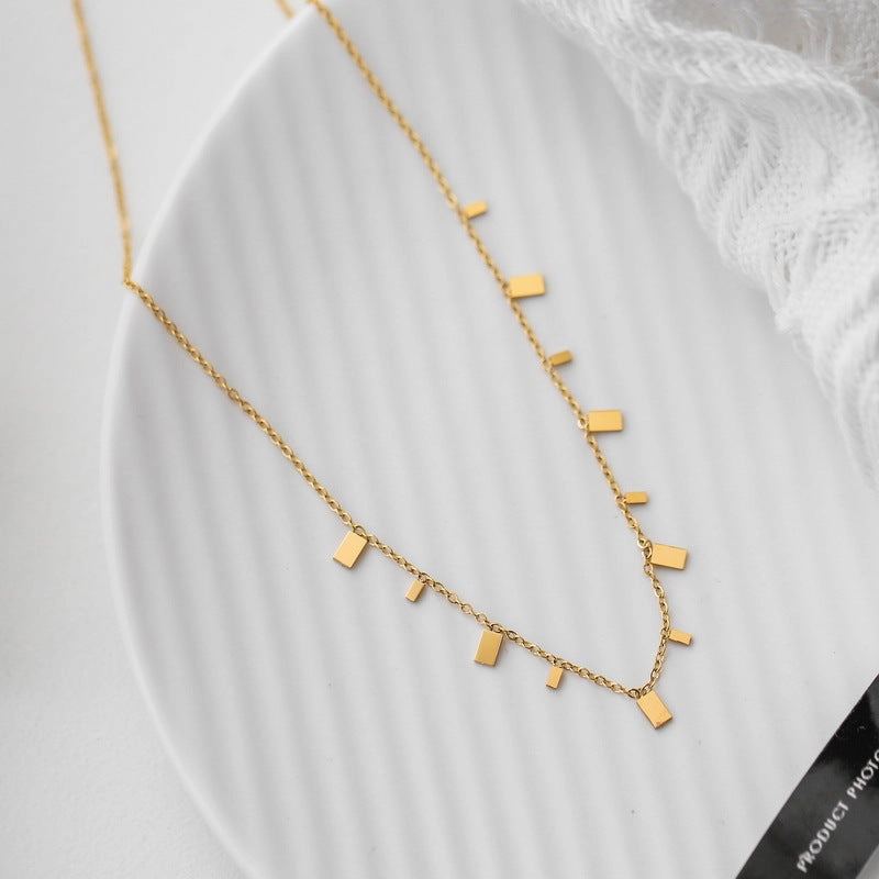 Wholesale Tassel Rectangular Small Piece Titanium Steel Necklaces