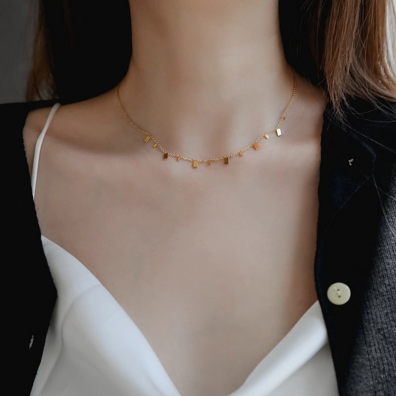 Wholesale Tassel Rectangular Small Piece Titanium Steel Necklaces