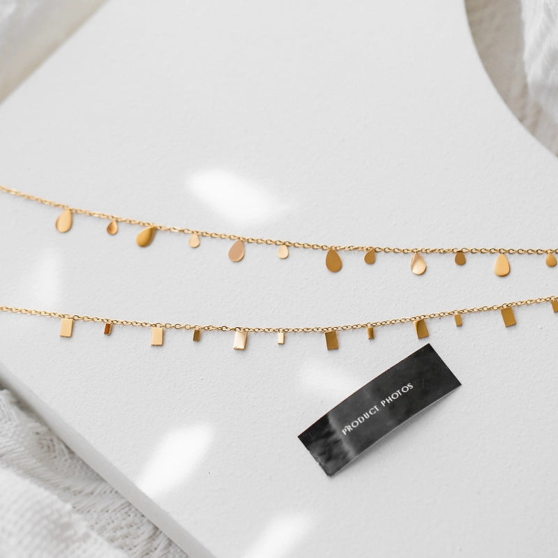 Wholesale Tassel Rectangular Small Piece Titanium Steel Necklaces