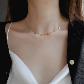 Wholesale Tassel Rectangular Small Piece Titanium Steel Necklaces