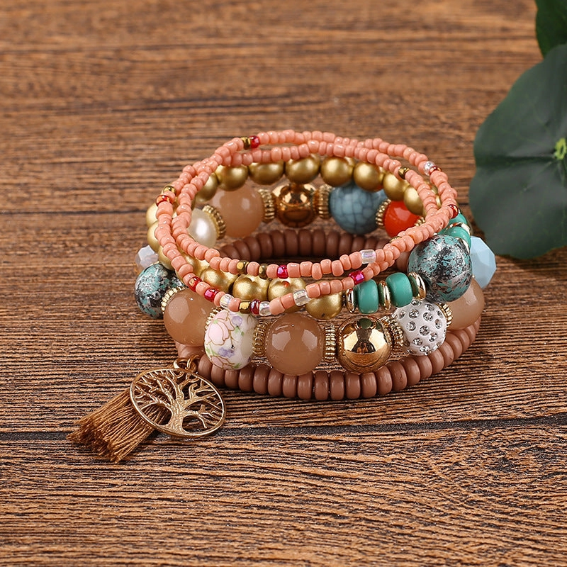 Wholesale Tassel Tree of Life Pendant Beaded Bracelet