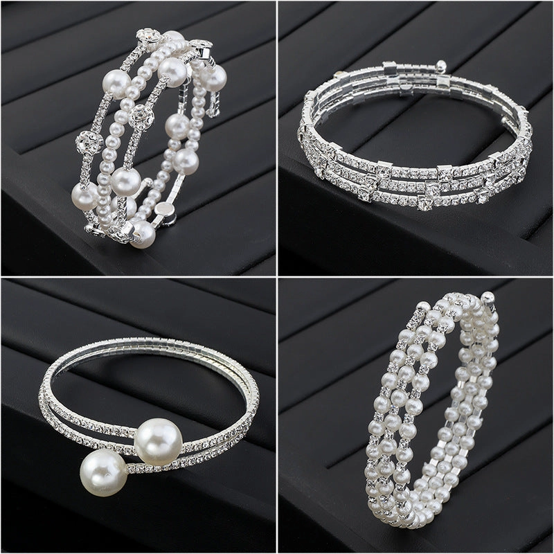 Wholesale Temperament Pearl and Rhinestone Multi-layer Bracelet