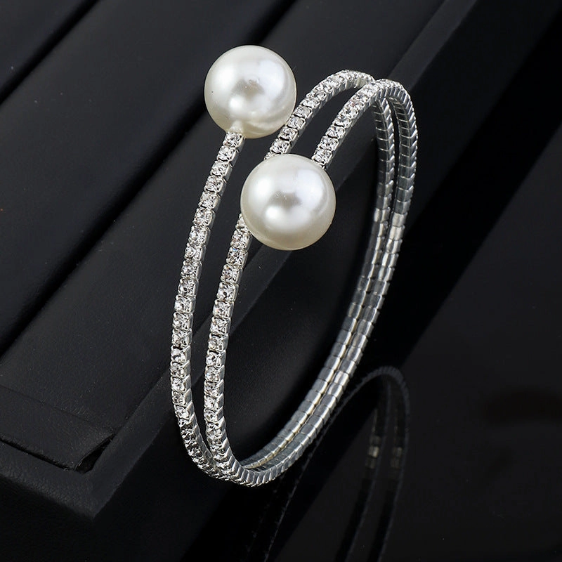 Wholesale Temperament Pearl and Rhinestone Multi-layer Bracelet