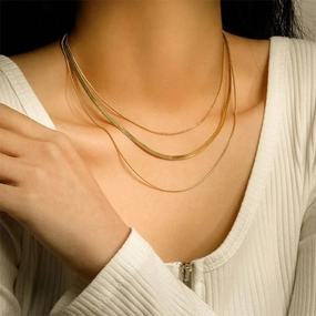 Wholesale Temperament Three-layer Blade Snake Bone Chain Minimalist All-match Gold-plated Stainless Steel Necklaces
