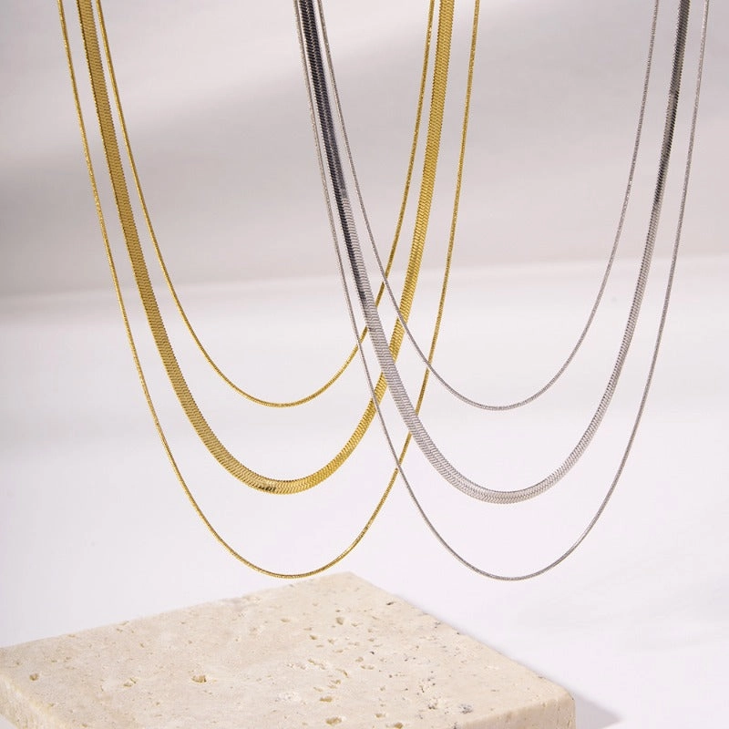Wholesale Temperament Three-layer Blade Snake Bone Chain Minimalist All-match Gold-plated Stainless Steel Necklaces