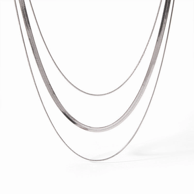 Wholesale Temperament Three-layer Blade Snake Bone Chain Minimalist All-match Gold-plated Stainless Steel Necklaces