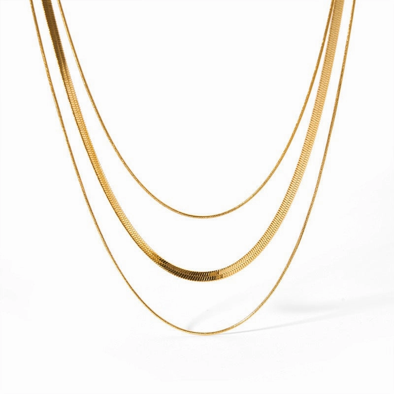 Wholesale Temperament Three-layer Blade Snake Bone Chain Minimalist All-match Gold-plated Stainless Steel Necklaces
