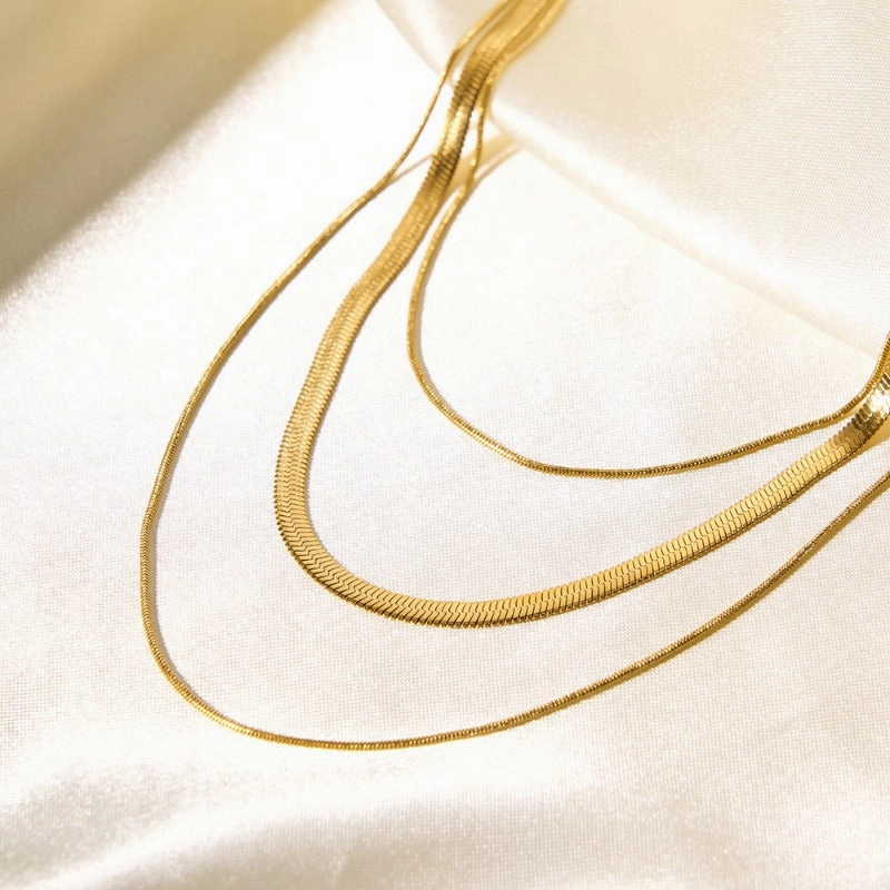 Wholesale Temperament Three-layer Blade Snake Bone Chain Minimalist All-match Gold-plated Stainless Steel Necklaces