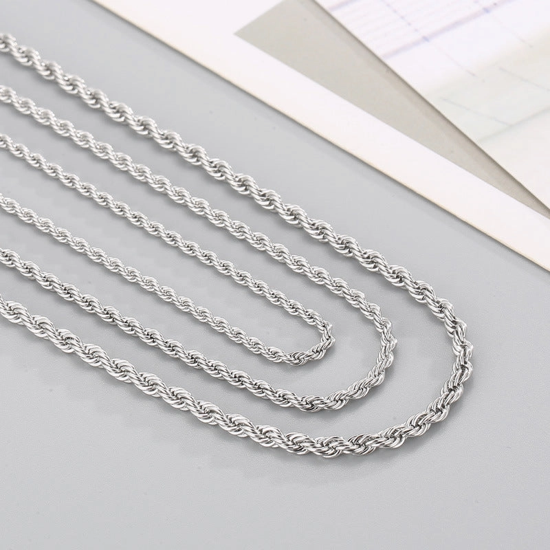 Wholesale Thick and Thin Steel Color Men and Women Titanium Steel Twist Chain Necklaces