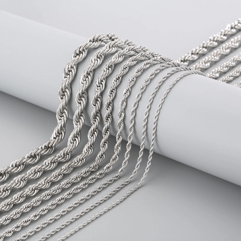 Wholesale Thick and Thin Steel Color Men and Women Titanium Steel Twist Chain Necklaces