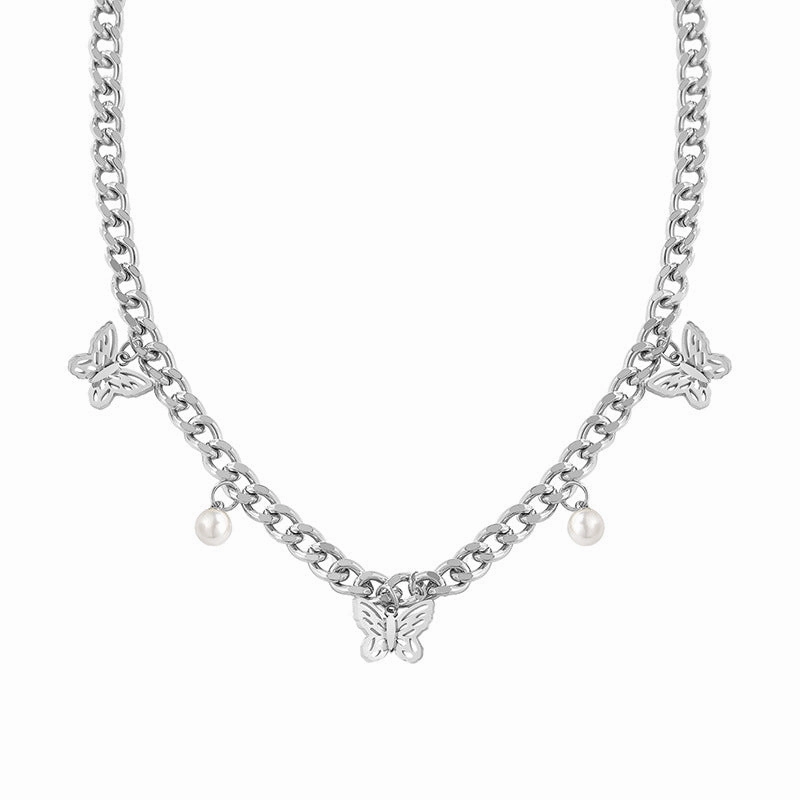 Wholesale Thick Chain Butterfly Stainless Steel Necklace