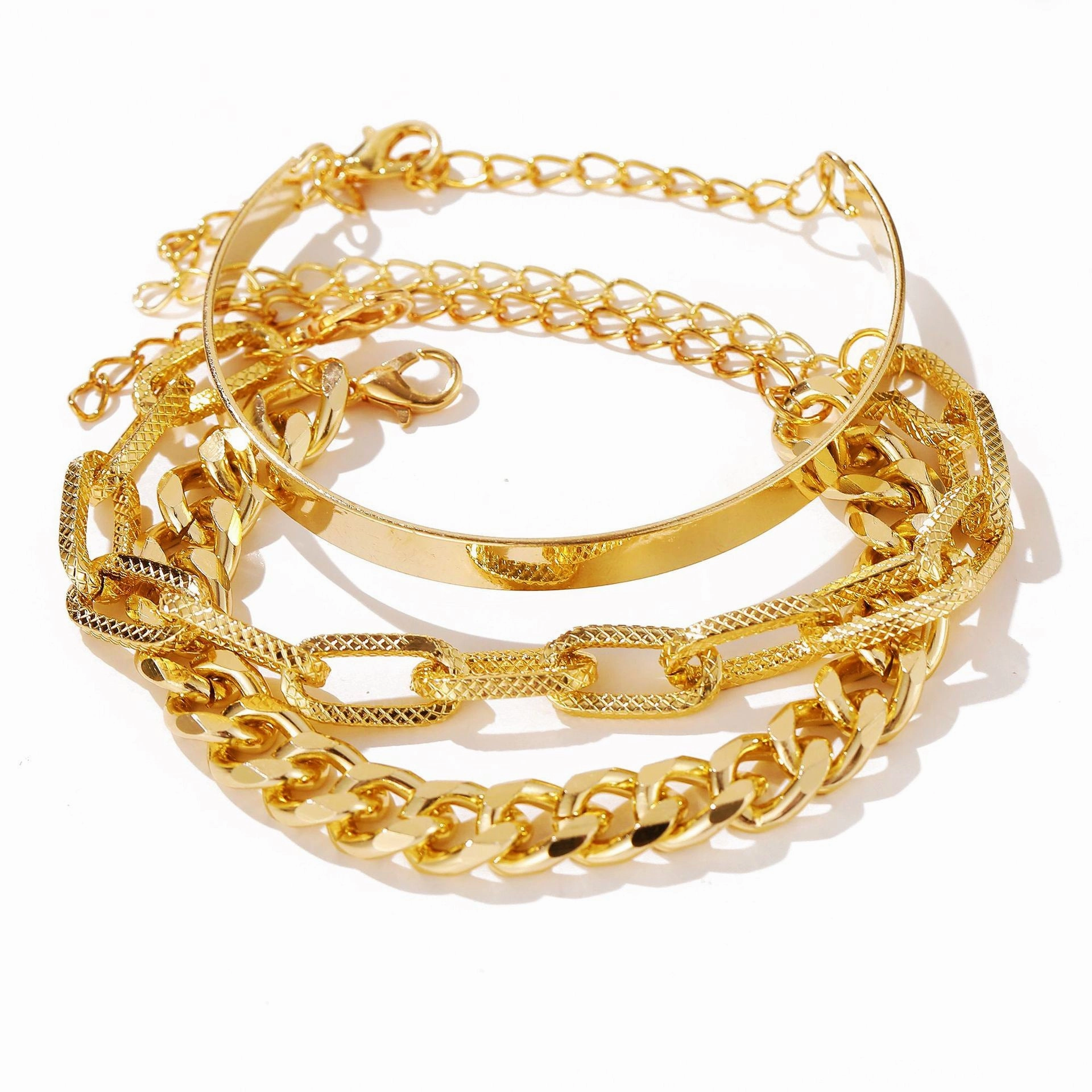 Wholesale Thick Chain Multi-layer Open Alloy Bracelet Set