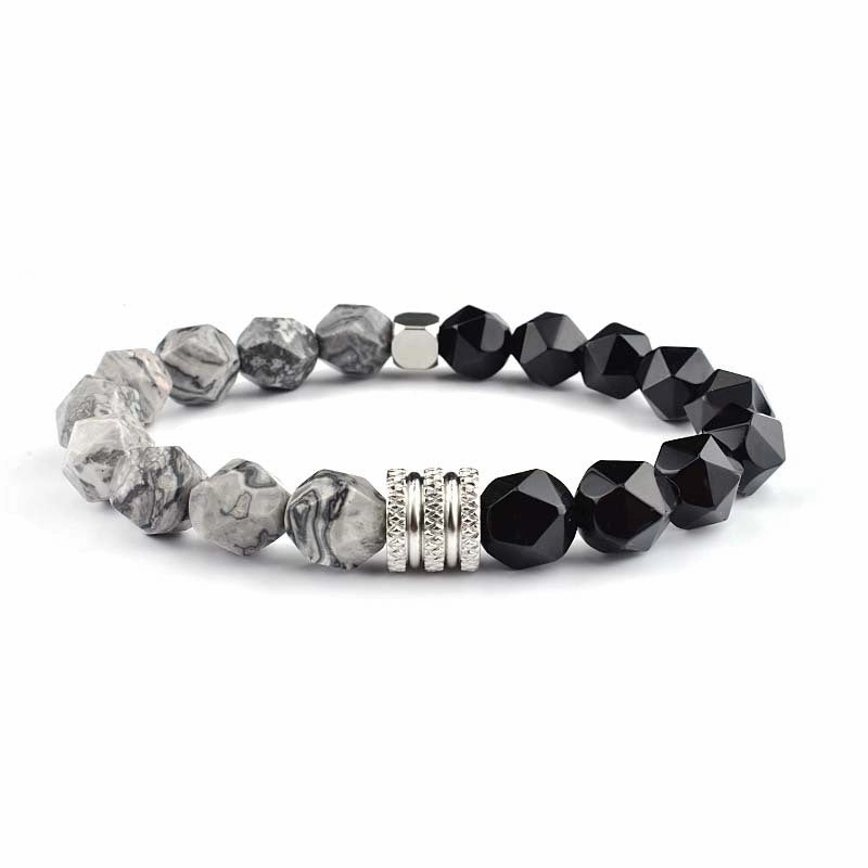 Wholesale Tiger Eye Agate 10mm Faceted Stone Stainless Steel Men's Bracelet