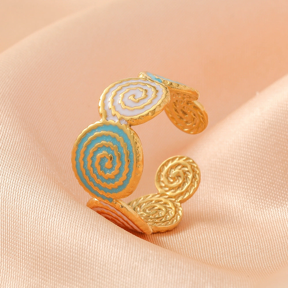 Wholesale Tingfeng Stainless Steel Gold Opening Spiral Fingerprint Ring
