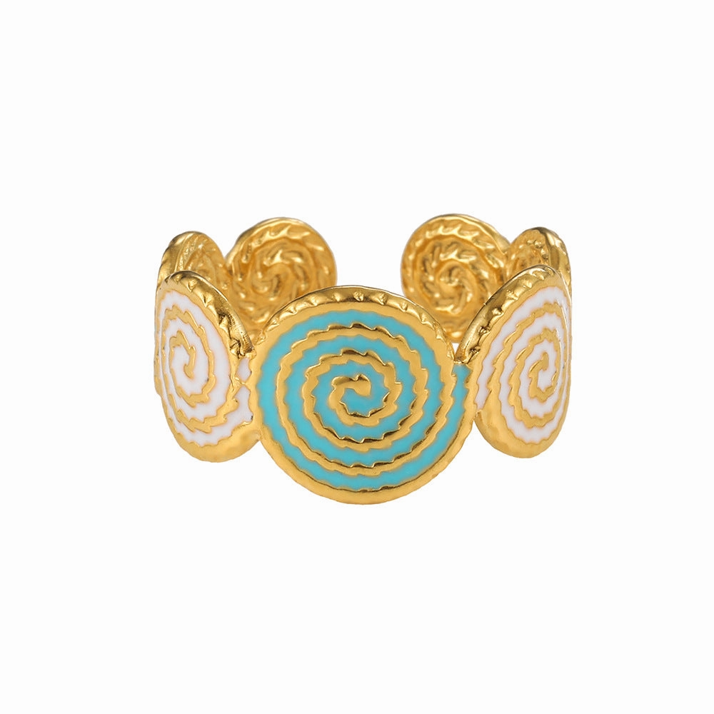 Wholesale Tingfeng Stainless Steel Gold Opening Spiral Fingerprint Ring