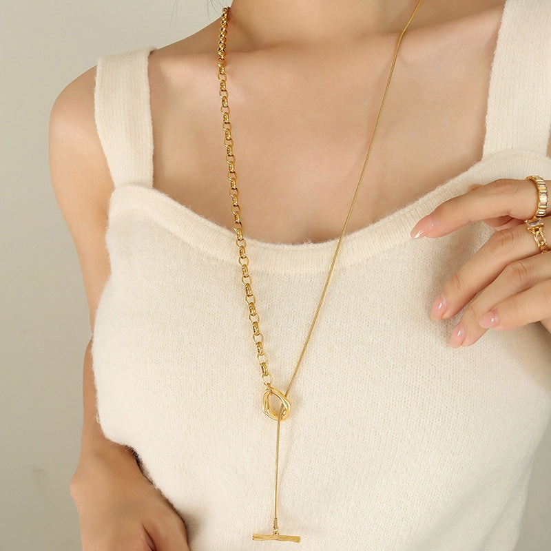 Wholesale Titanium Steel 18k Gold Freshwater Pearl Necklace