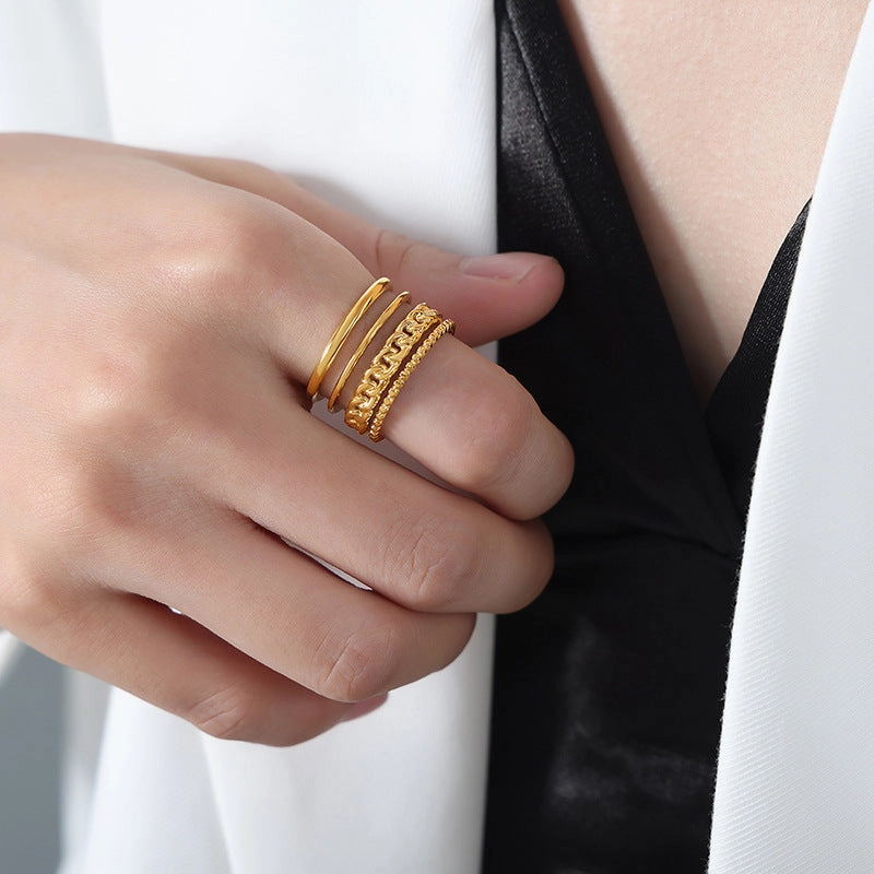 Wholesale Titanium Steel 18k Gold Inlaid White Seashell Oval Disc Open Ring