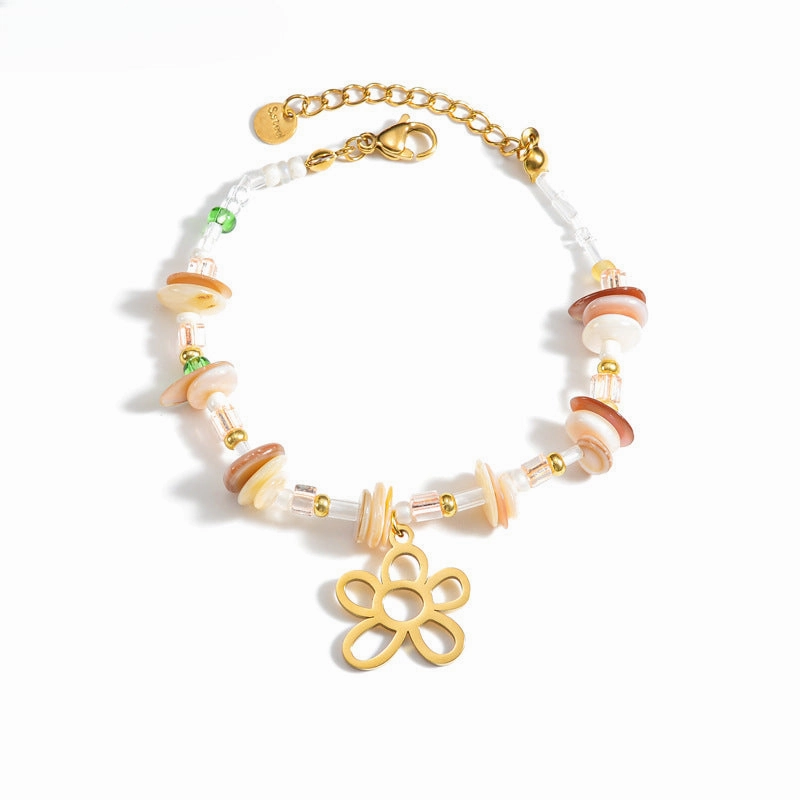 Wholesale Titanium Steel 18K Gold Plated Gravel Flower Bracelet
