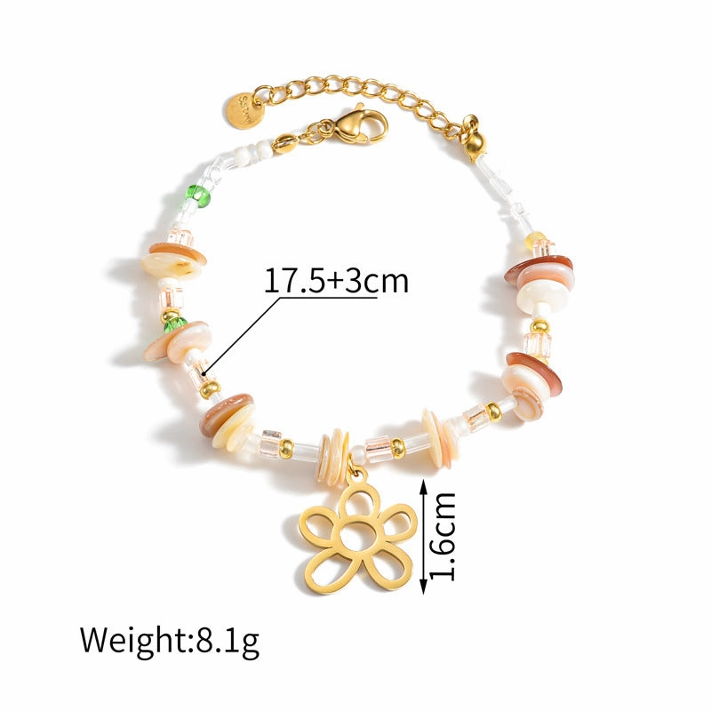 Wholesale Titanium Steel 18K Gold Plated Gravel Flower Bracelet