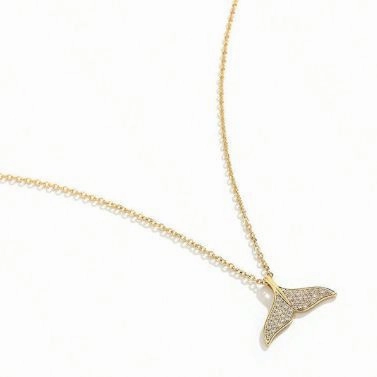 Wholesale Titanium Steel 18k Rose Gold Full Diamond Fishtail Necklace