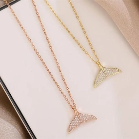 Wholesale Titanium Steel 18k Rose Gold Full Diamond Fishtail Necklace