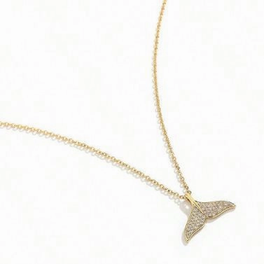 Wholesale Titanium Steel 18k Rose Gold Full Diamond Fishtail Necklace