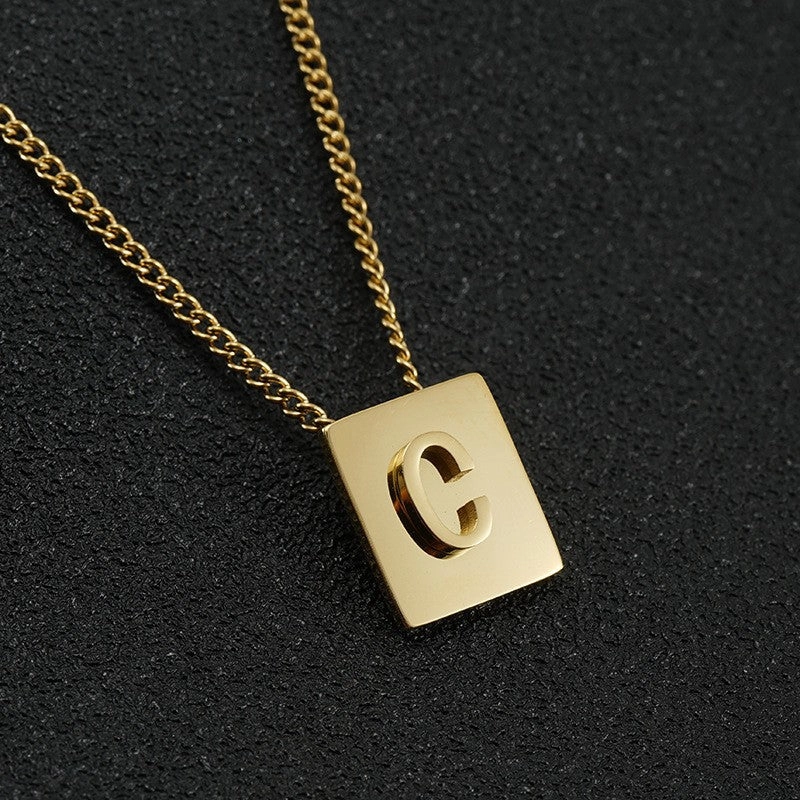 Wholesale Titanium Steel 26 English Letters 18K Stainless Steel Square Necklace Clavicle Chain