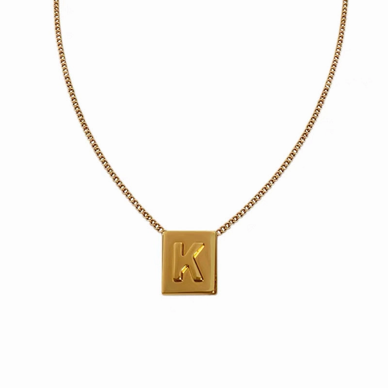 Wholesale Titanium Steel 26 English Letters Gold Square Letter Necklace