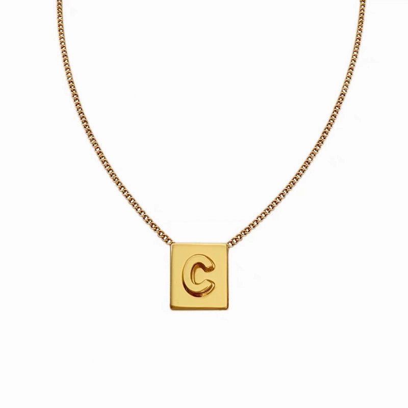 Wholesale Titanium Steel 26 English Letters Gold Square Letter Necklace