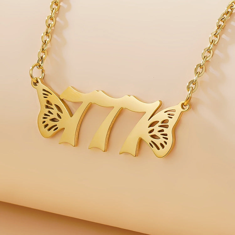 Wholesale Titanium Steel Angel 000-999 Lucky Number Vacuum Plating 18K Necklace