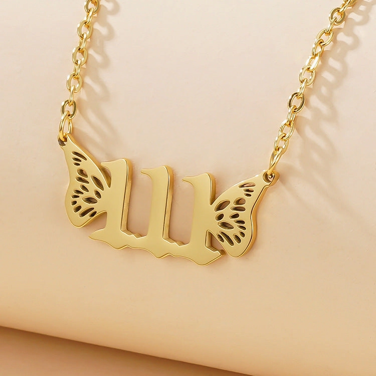 Wholesale Titanium Steel Angel 000-999 Lucky Number Vacuum Plating 18K Necklace