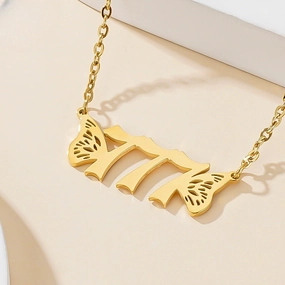 Wholesale Titanium Steel Angel 000-999 Lucky Number Vacuum Plating 18K Necklace