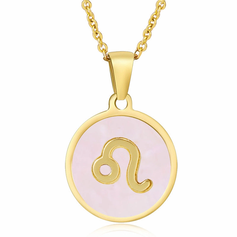 Wholesale Titanium Steel Circular Shell Twelve Constellation Necklaces
