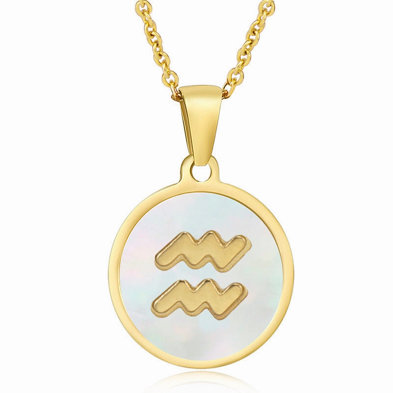 Wholesale Titanium Steel Circular Shell Twelve Constellation Necklaces