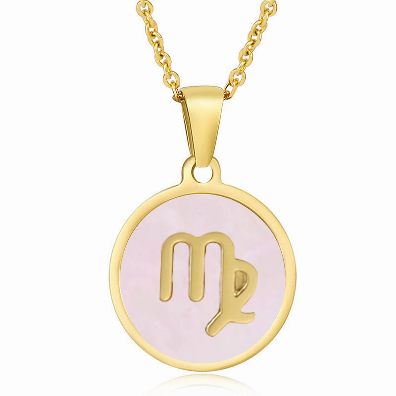 Wholesale Titanium Steel Circular Shell Twelve Constellation Necklaces