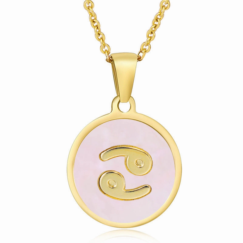 Wholesale Titanium Steel Circular Shell Twelve Constellation Necklaces