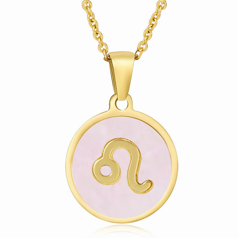 Wholesale Titanium Steel Circular Shell Twelve Constellation Necklaces