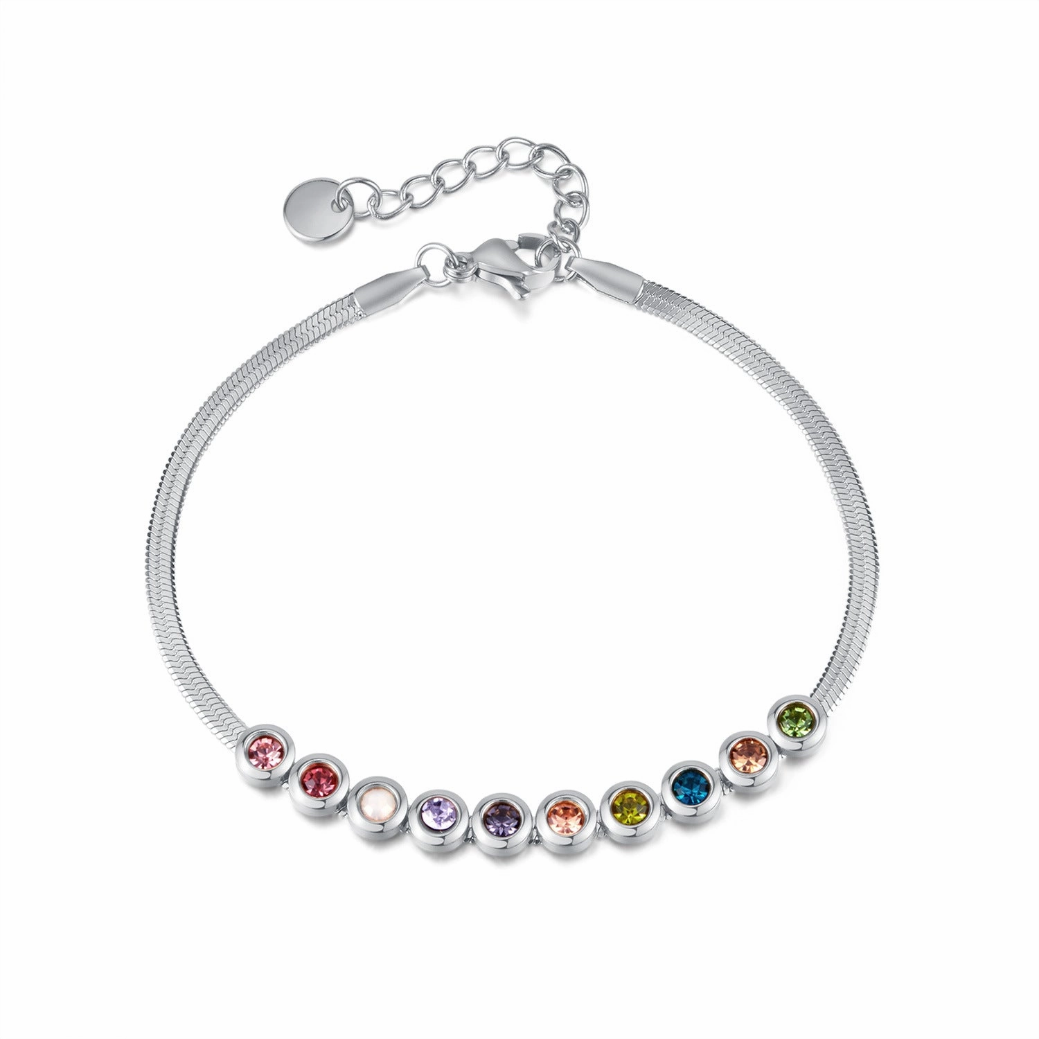 Wholesale Titanium Steel Colored Zircon Flat Bracelet