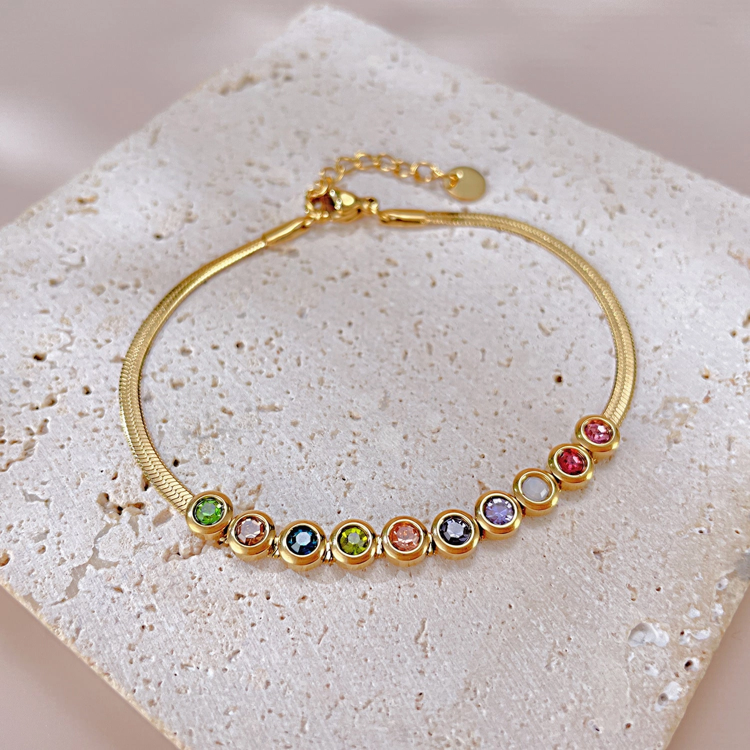 Wholesale Titanium Steel Colored Zircon Flat Bracelet