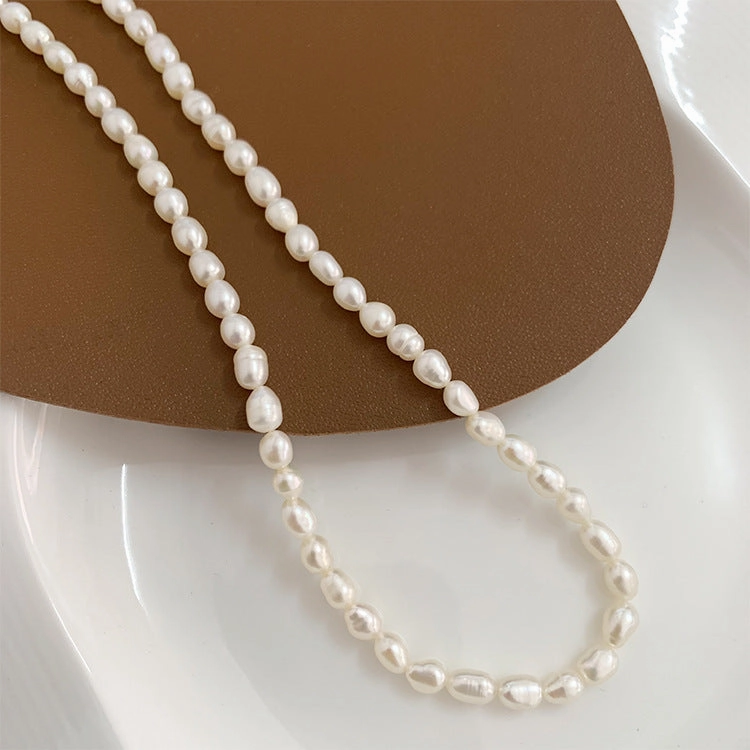 Wholesale Titanium Steel Colored Zircon Freshwater Pearl Stacked Necklaces